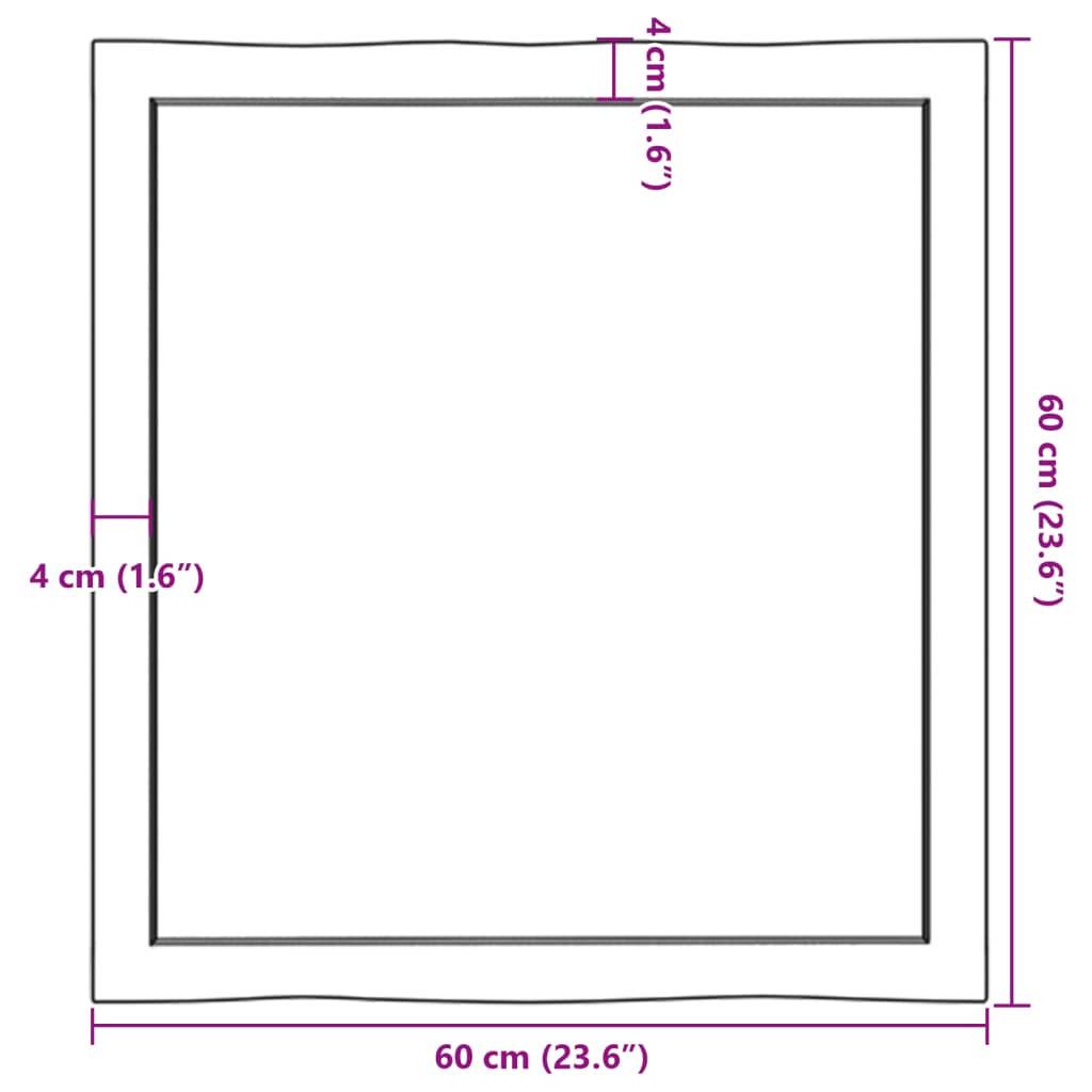 Bordplate lysebrun 60x60x(2-6)cm behandlet heltre naturlig kant