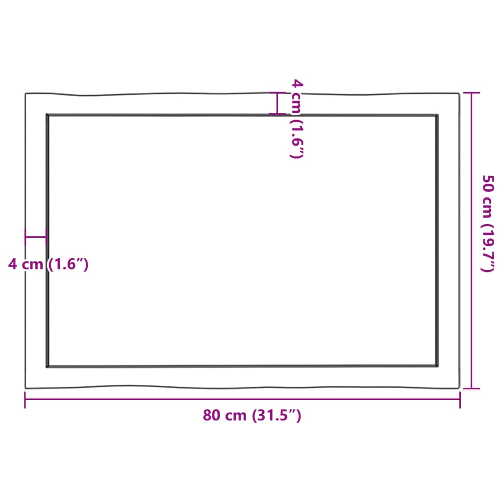 Bordplate lysebrun 80x50x(2-4)cm behandlet heltre naturlig kant