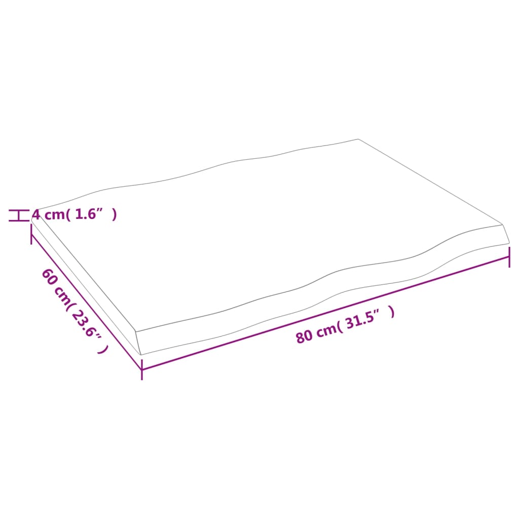 Bordplate lysebrun 80x60x(2-4)cm behandlet heltre naturlig kant