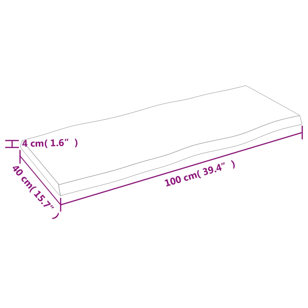 Bordplate lysebrun 100x40x(2-4)cm behandlet heltre naturlig
