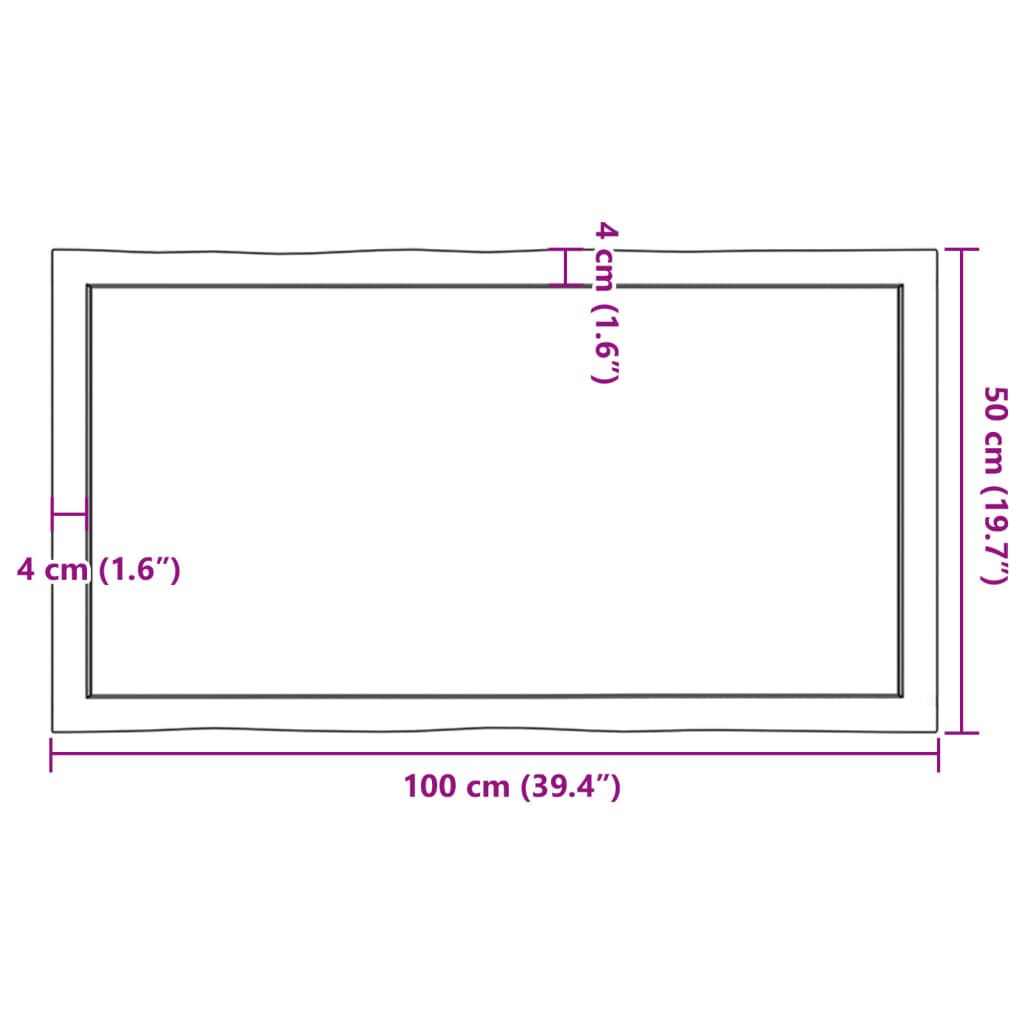 Bordplate lysebrun 100x50x(2-4)cm behandlet heltre naturlig