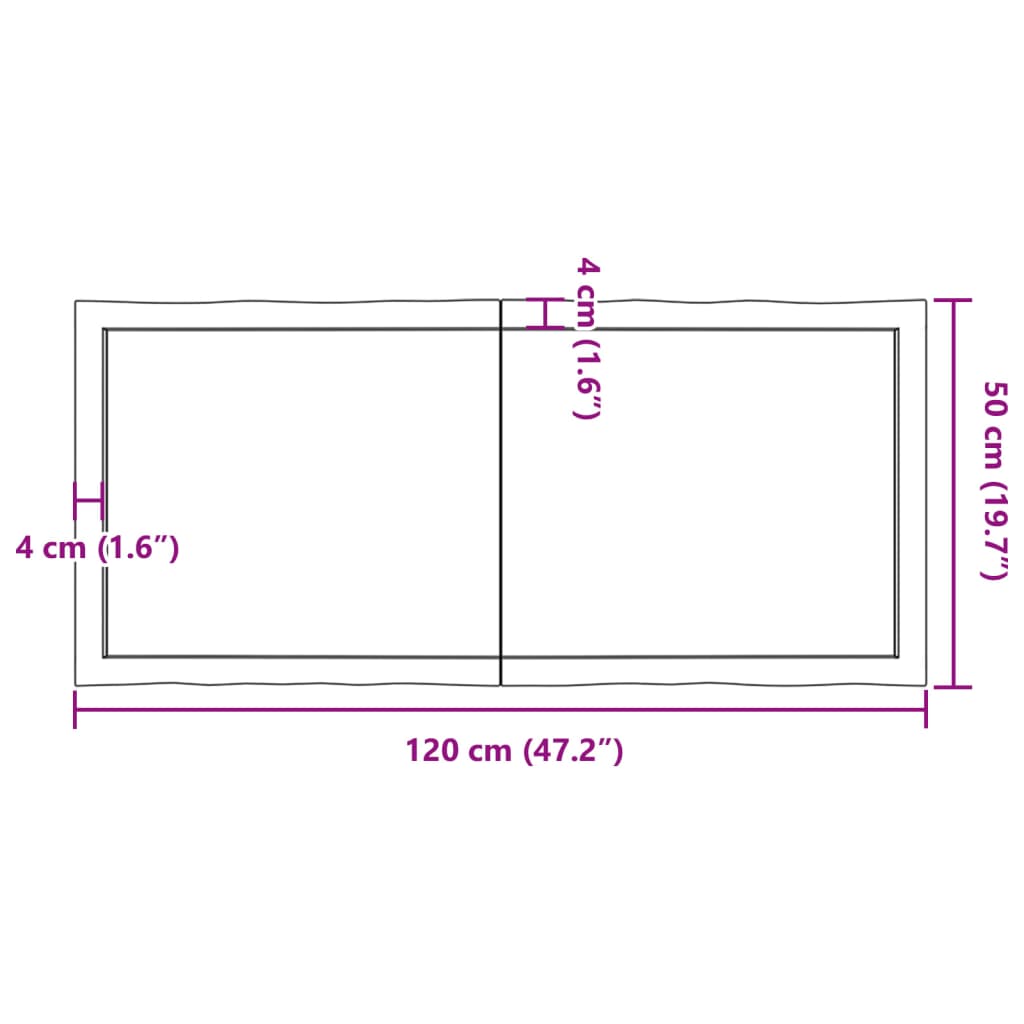 Bordplate lysebrun 120x50x(2-4)cm behandlet heltre naturlig