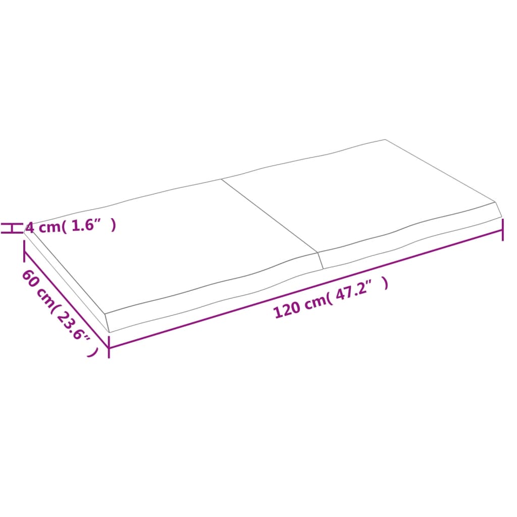 Bordplate lysebrun 120x60x(2-4)cm behandlet heltre naturlig