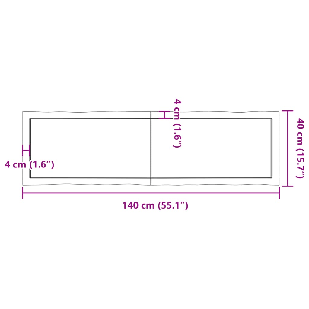 Bordplate lysebrun 140x40x(2-6)cm behandlet heltre naturlig