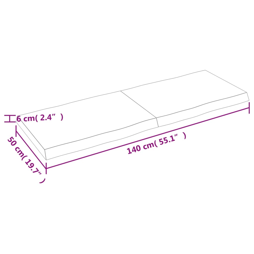 Bordplate lysebrun 140x50x(2-6)cm behandlet heltre naturlig