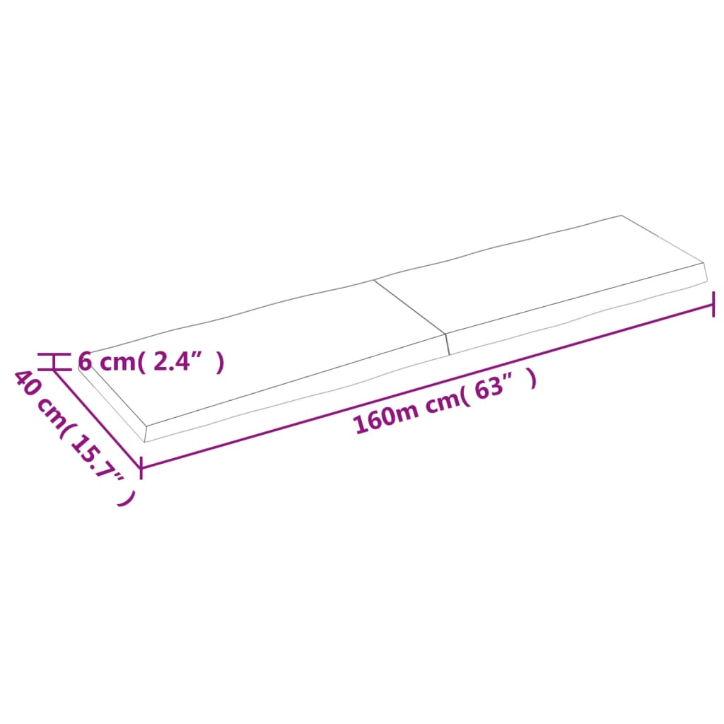 Bordplate lysebrun 160x40x(2-6)cm behandlet heltre naturlig