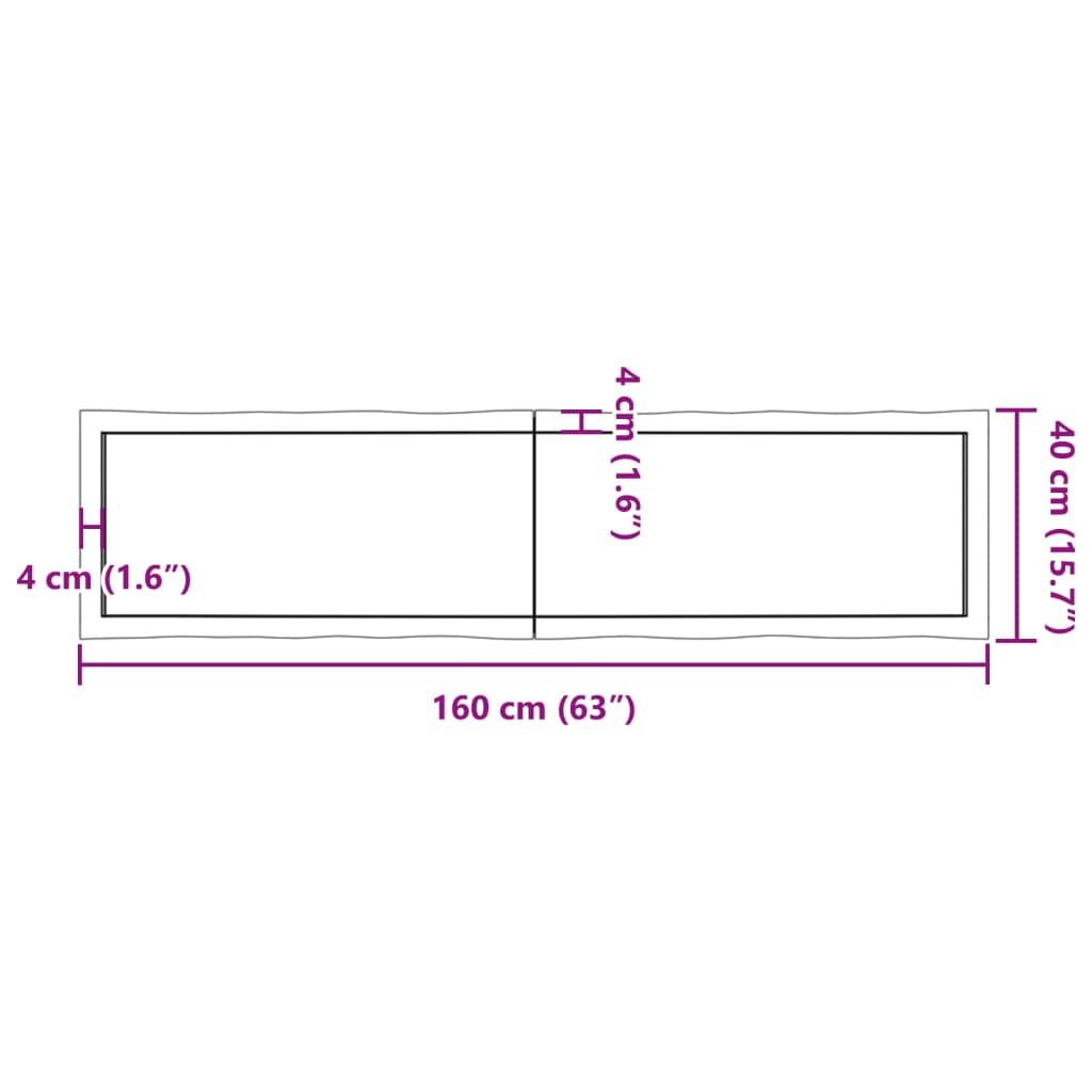 Bordplate lysebrun 160x40x(2-6)cm behandlet heltre naturlig