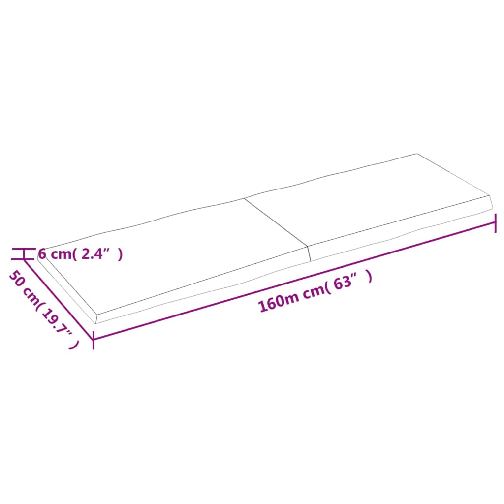 Bordplate lysebrun 160x50x(2-6)cm behandlet heltre naturlig