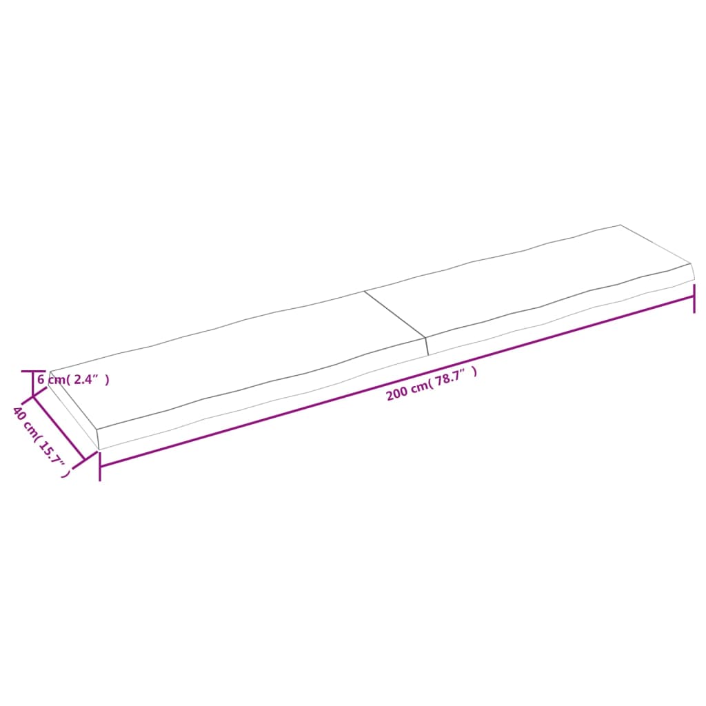 Bordplate lysebrun 200x40x(2-6)cm behandlet heltre naturlig