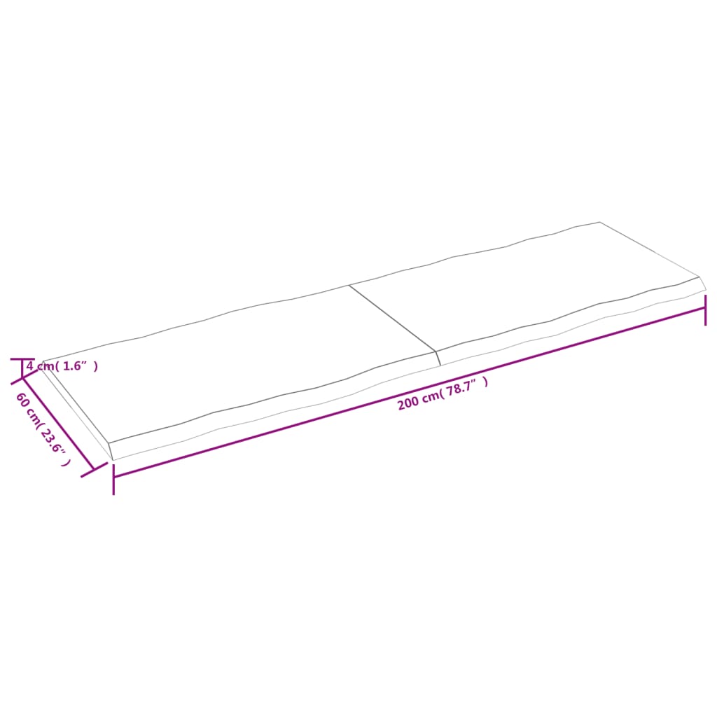 Bordplate lysebrun 200x60x(2-4)cm behandlet heltre naturlig