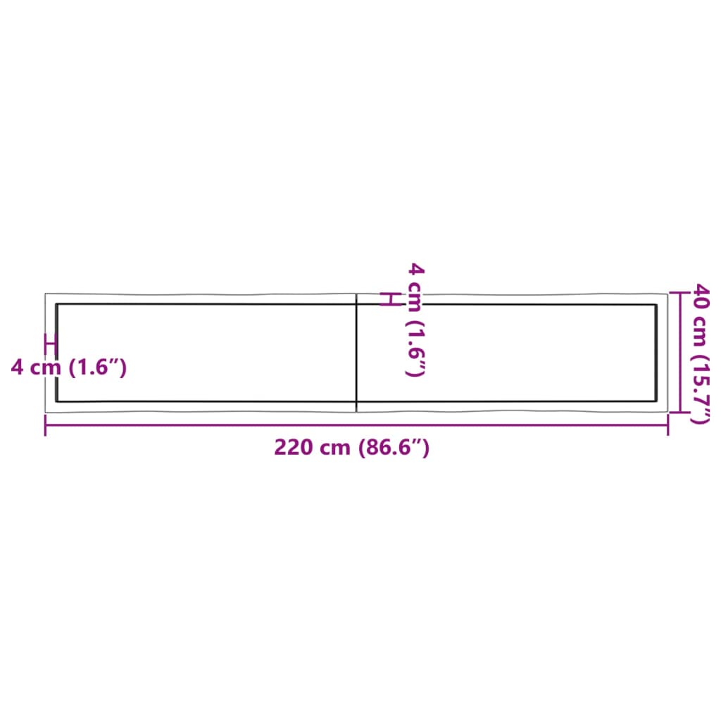 Bordplate lysebrun 220x40x(2-6)cm behandlet heltre naturlig