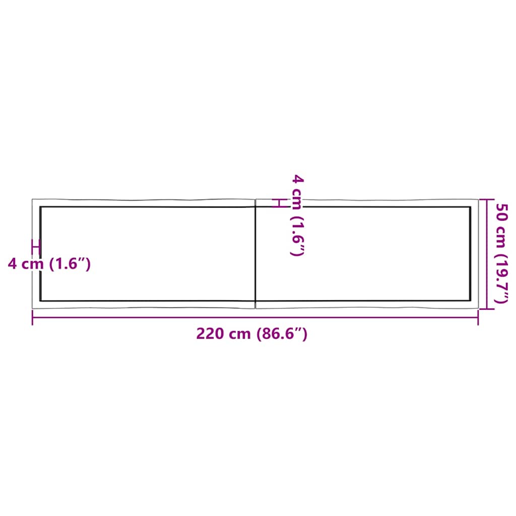 Bordplate lysebrun 220x50x(2-6)cm behandlet heltre naturlig