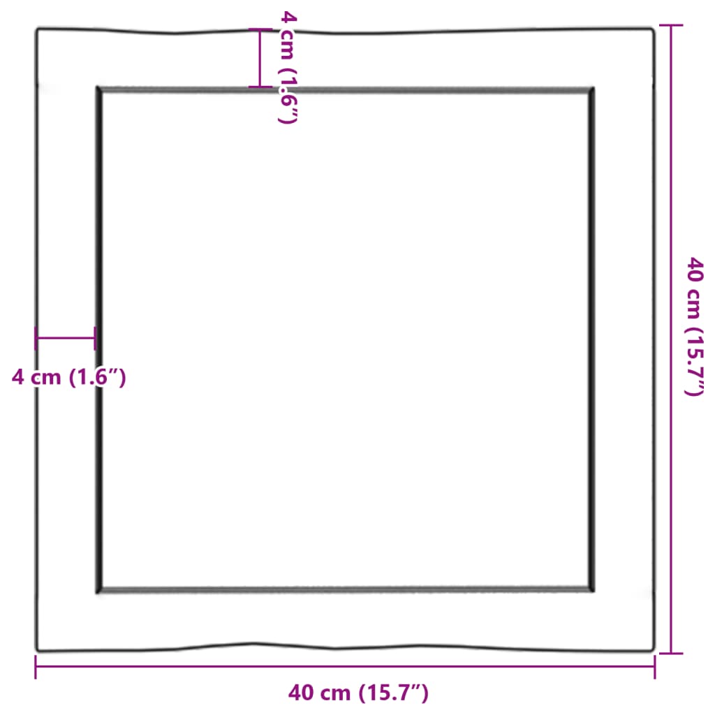 Bordplate mørkebrun40x40x(2-4)cm behandlet heltre naturlig kant