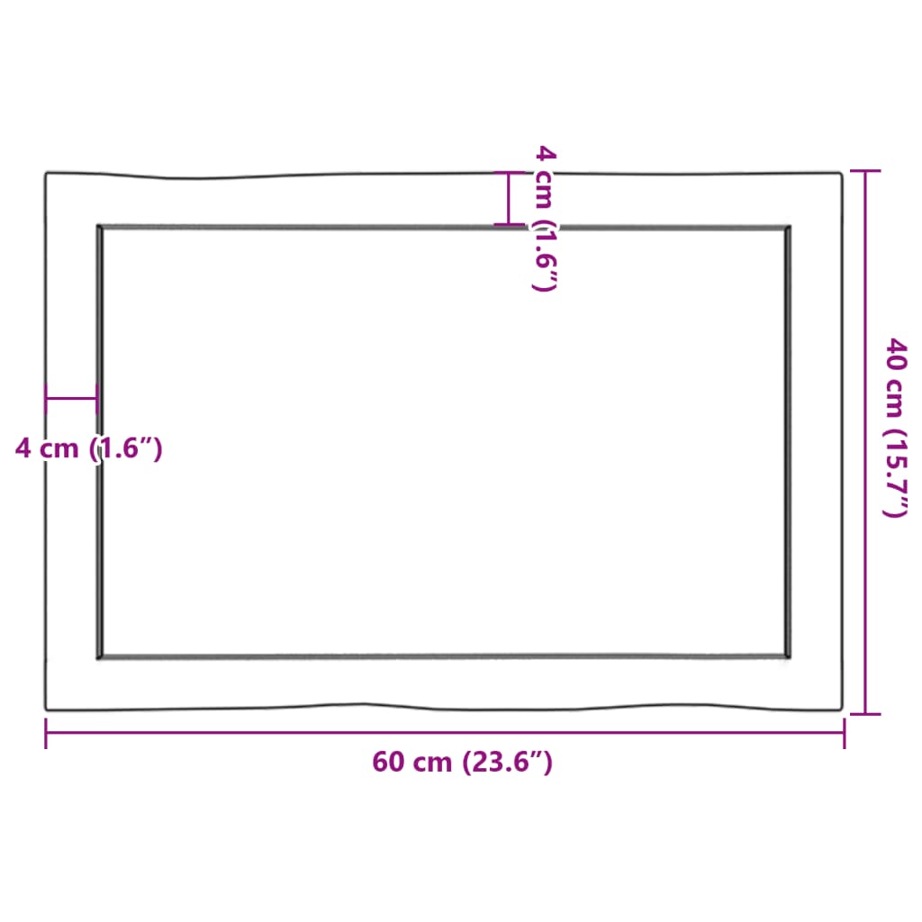 Bordplate mørkebrun60x40x(2-4)cm behandlet heltre naturlig kant