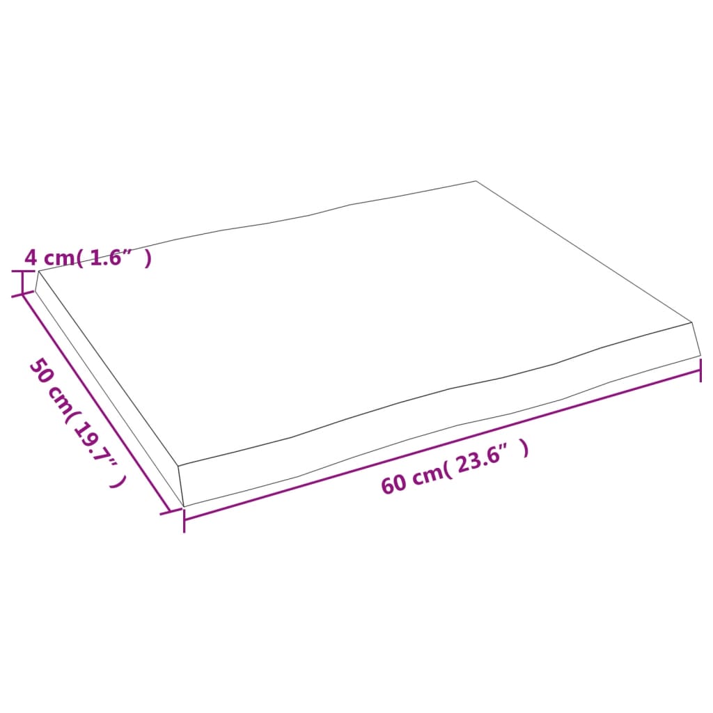 Bordplate mørkebrun60x50x(2-4)cm behandlet heltre naturlig kant