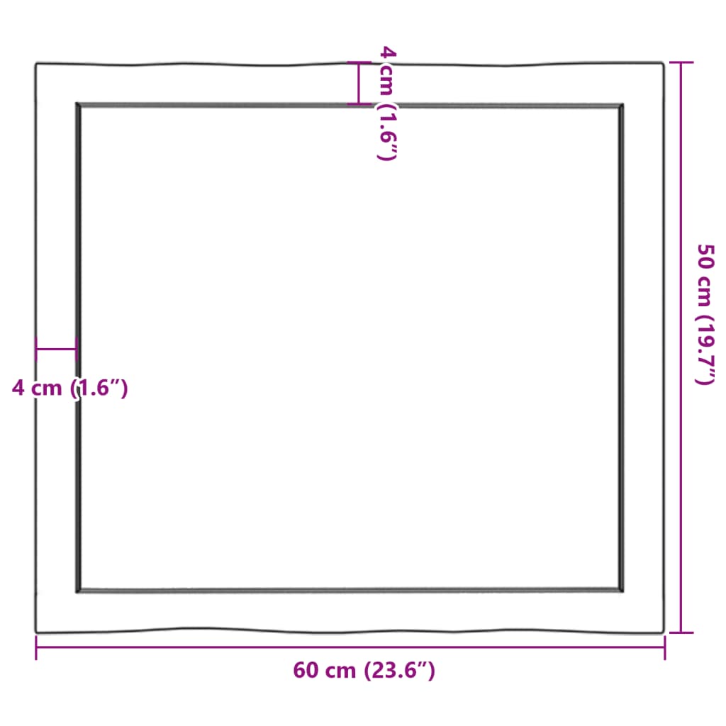 Bordplate mørkebrun60x50x(2-4)cm behandlet heltre naturlig kant