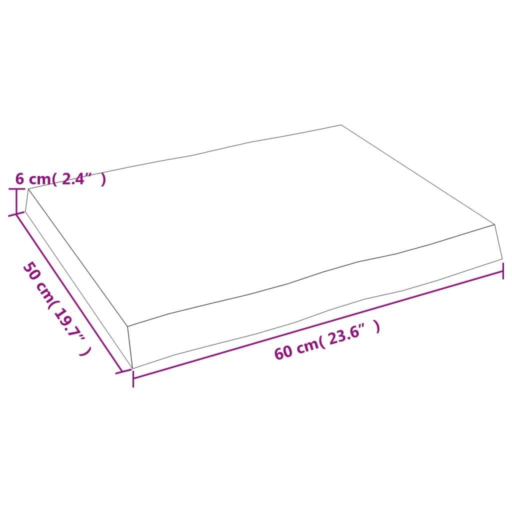 Bordplate mørkebrun 60x50x(2-6) cm behandlet heltre naturlig