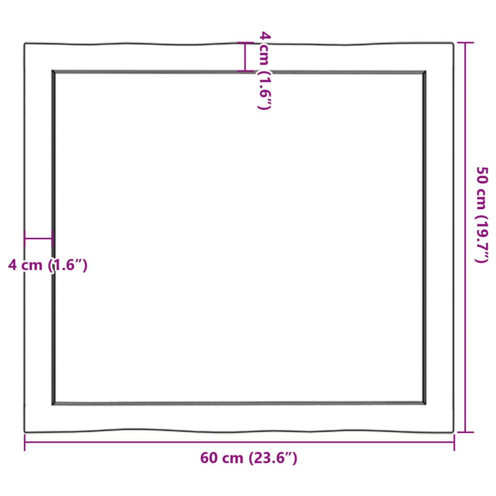 Bordplate mørkebrun 60x50x(2-6) cm behandlet heltre naturlig
