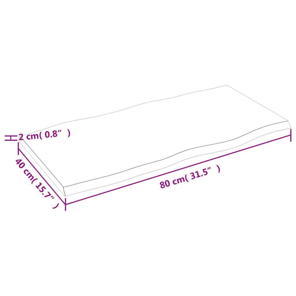 Bordplate mørkebrun80x40x2cm behandlet heltre eik naturlig kant