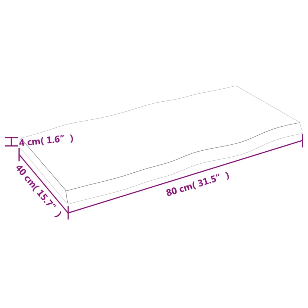 Bordplate mørkebrun80x40x(2-4)cm behandlet heltre naturlig kant