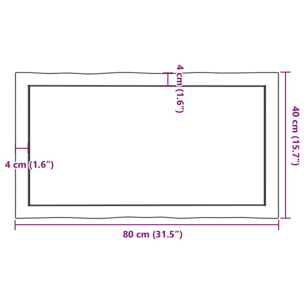 Bordplate mørkegrå 80x40x6cm behandlet heltre eik naturlig kant