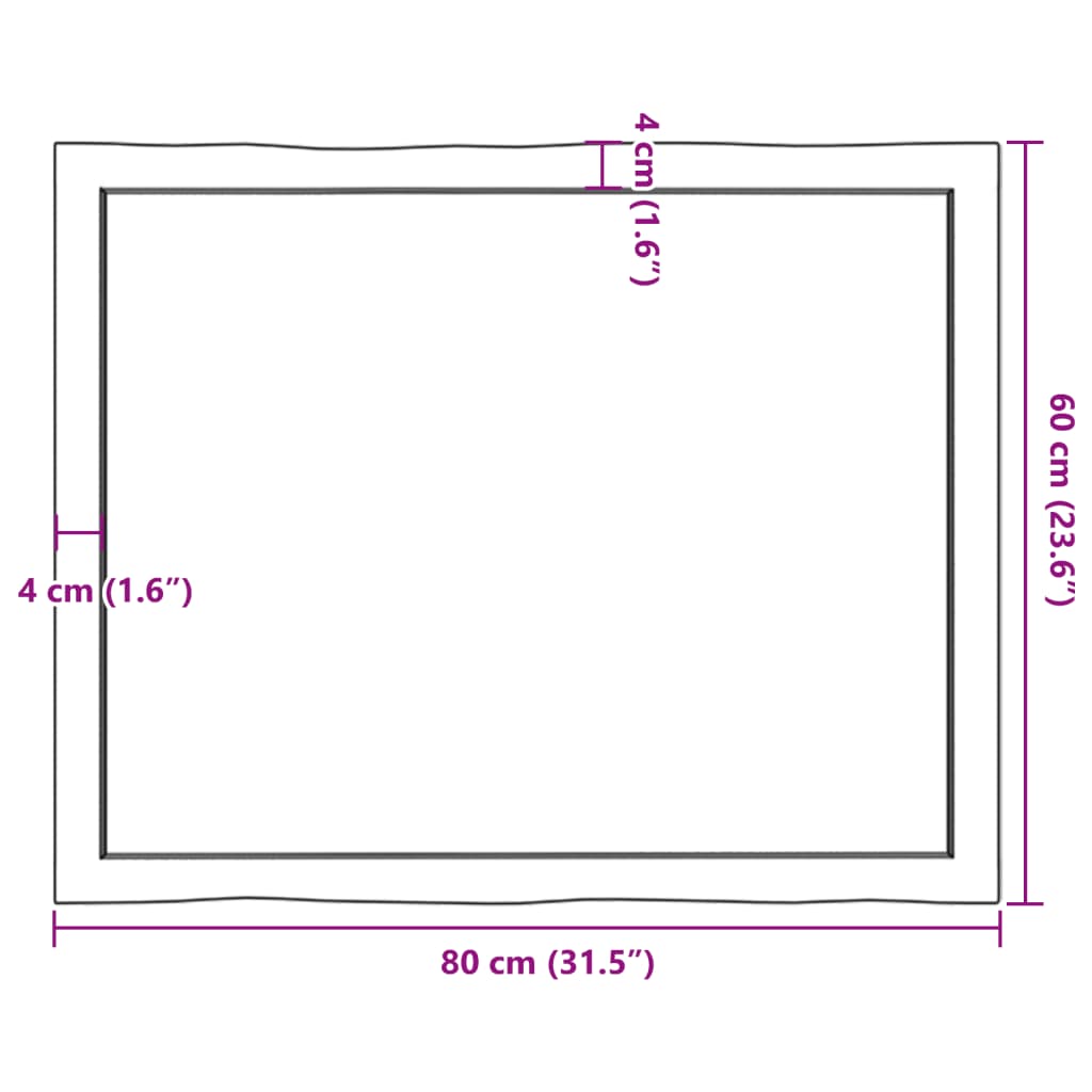 Bordplate mørkebrun80x60x(2-4)cm behandlet heltre naturlig kant