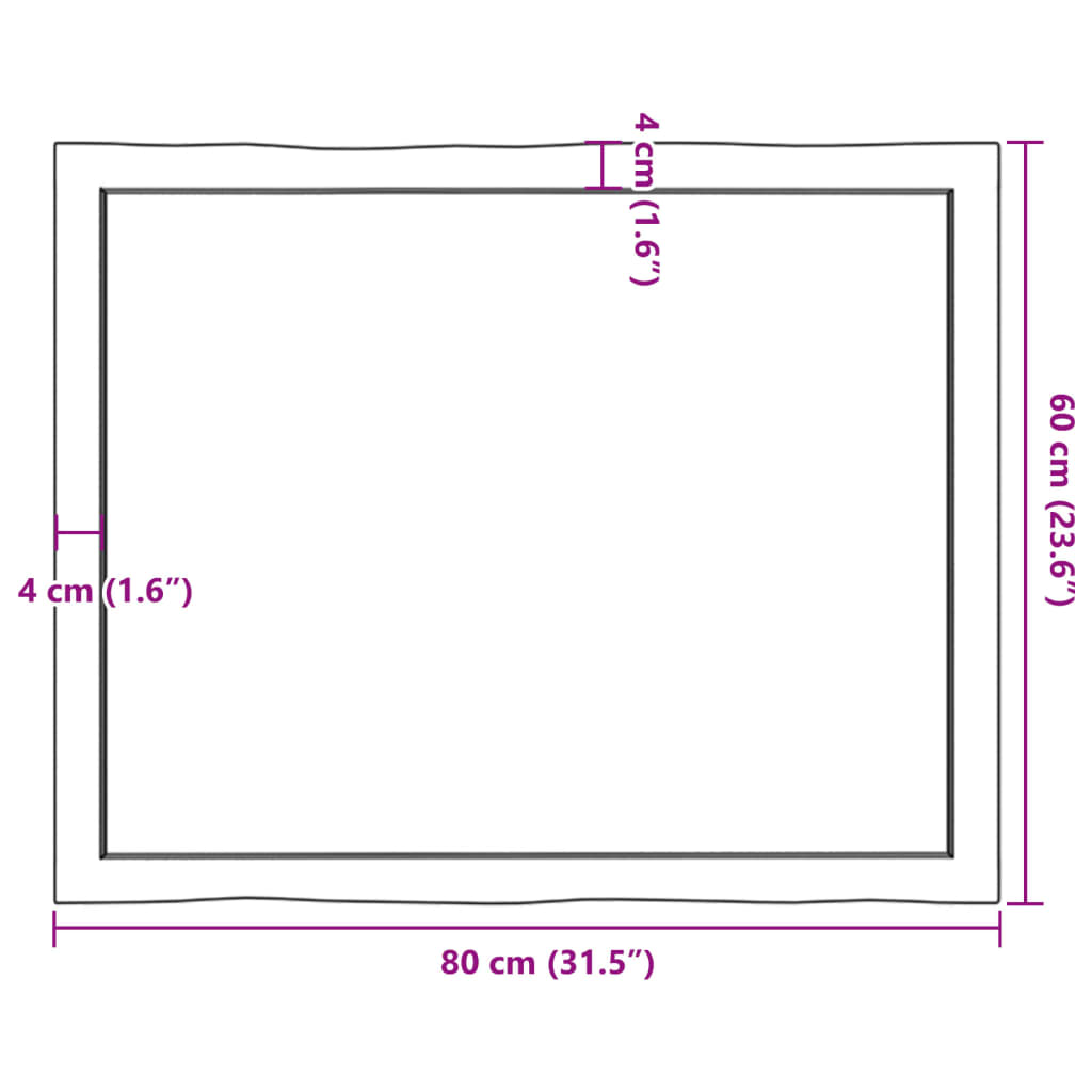 Bordplate mørkebrun80x60x(2-6)cm behandlet heltre naturlig kant
