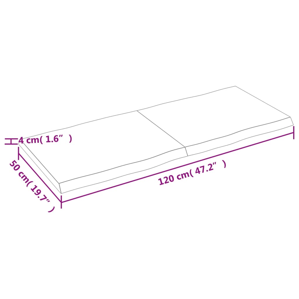 Bordplate mørkegrå 120x50x4 cm behandlet eik naturlig kant