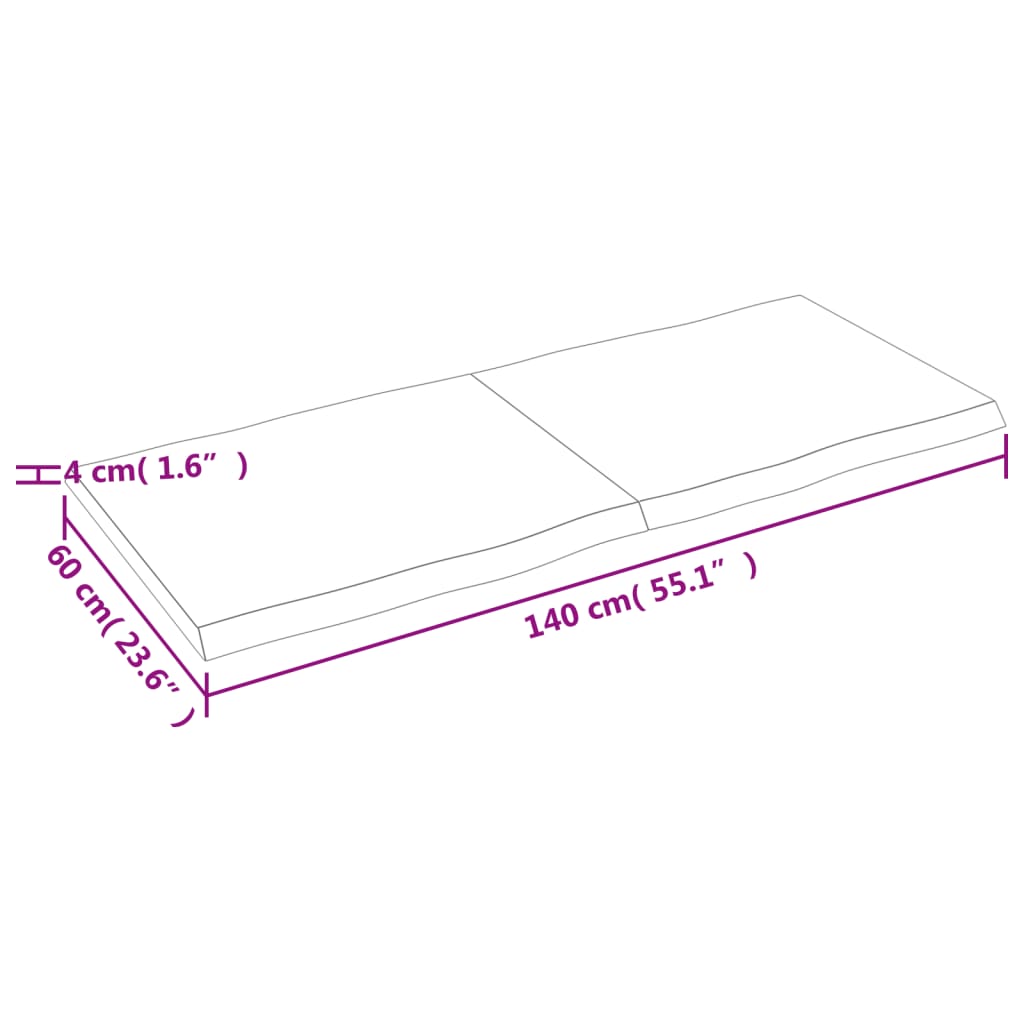 Bordplate mørkebrun 140x60x(2-4)cm behandlet heltre naturlig