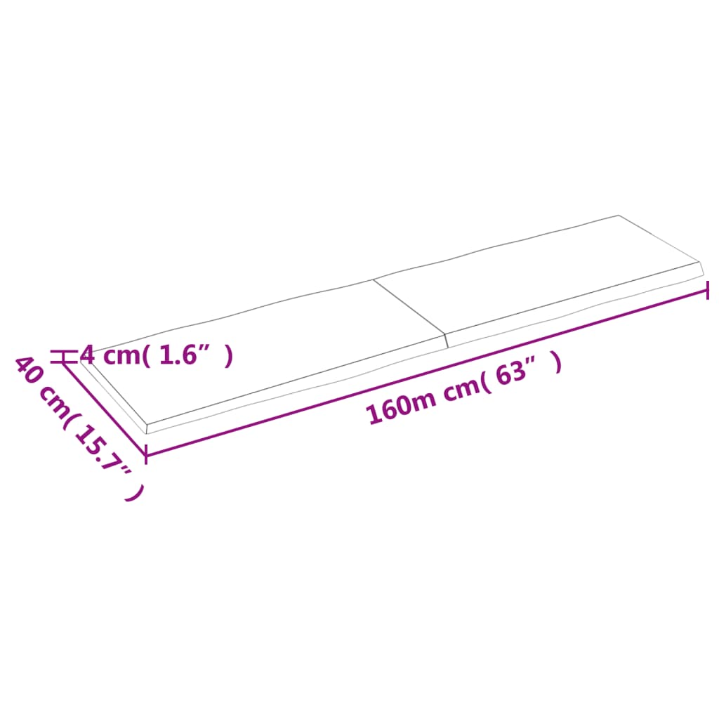 Bordplate mørkebrun 160x40x(2-4)cm behandlet heltre naturlig
