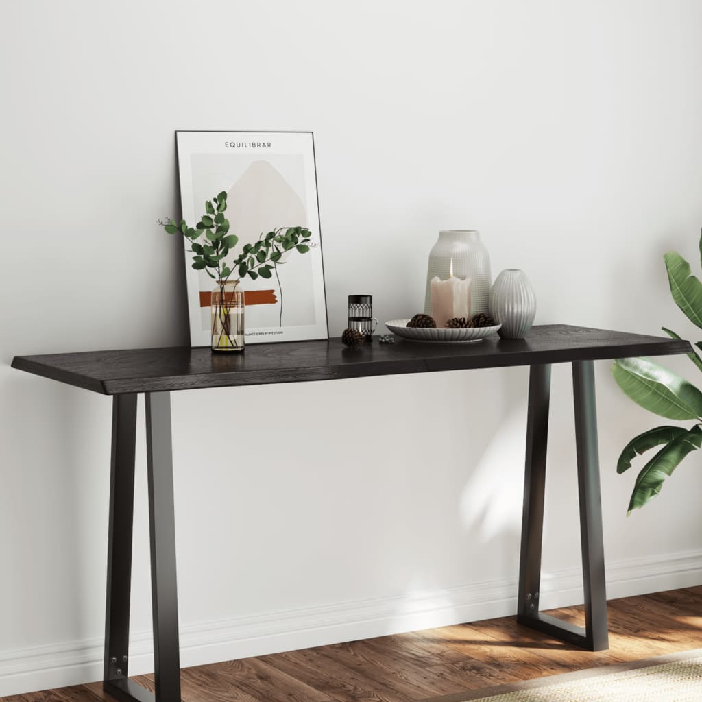 Bordplate mørkegrå 160x60x4 cm behandlet eik naturlig kant