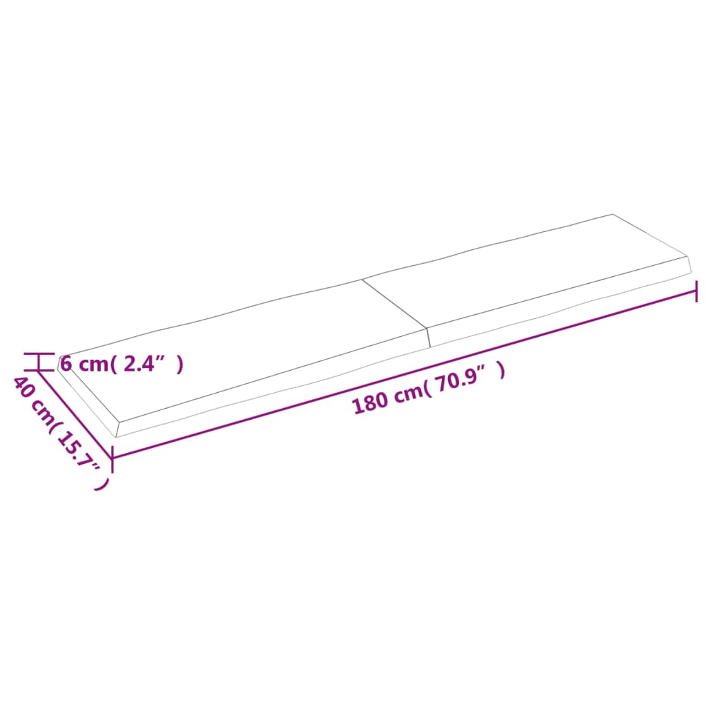 Bordplate mørkebrun 180x40x(2-6)cm behandlet heltre naturlig
