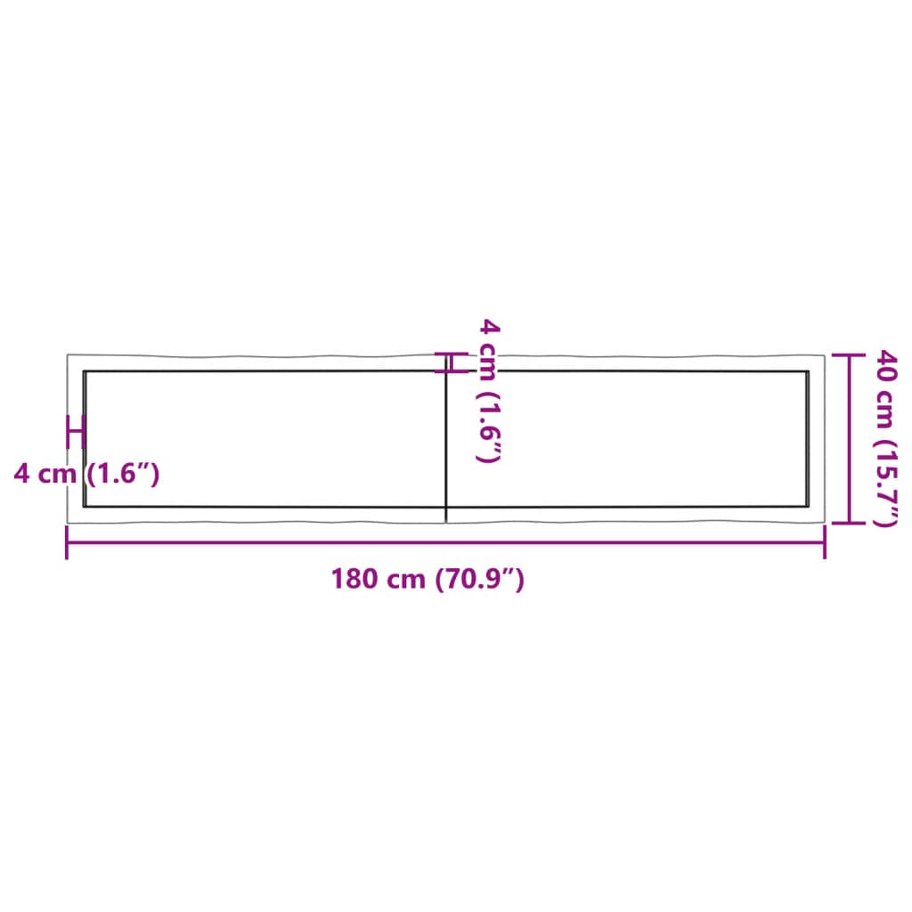 Bordplate mørkebrun 180x40x(2-6)cm behandlet heltre naturlig