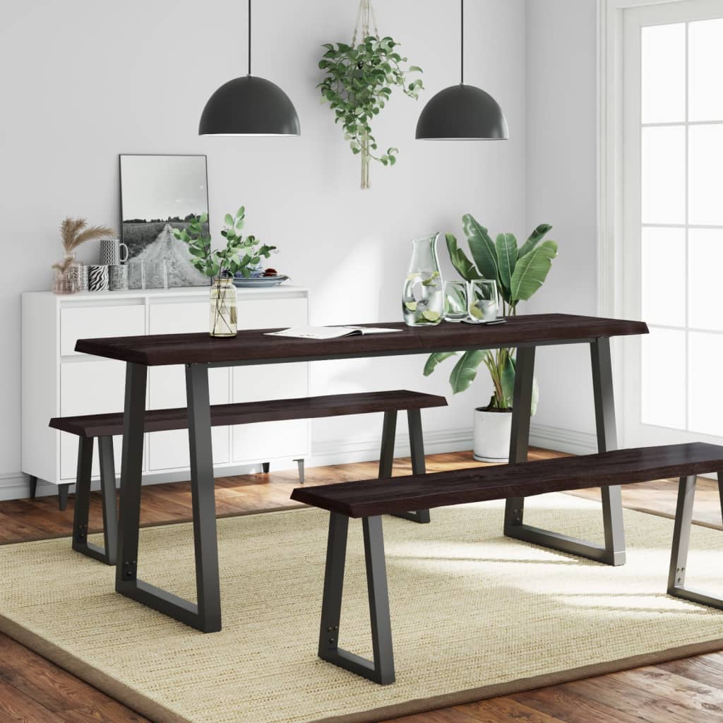 Bordplate mørkegrå 180x60x6 cm behandlet eik naturlig kant