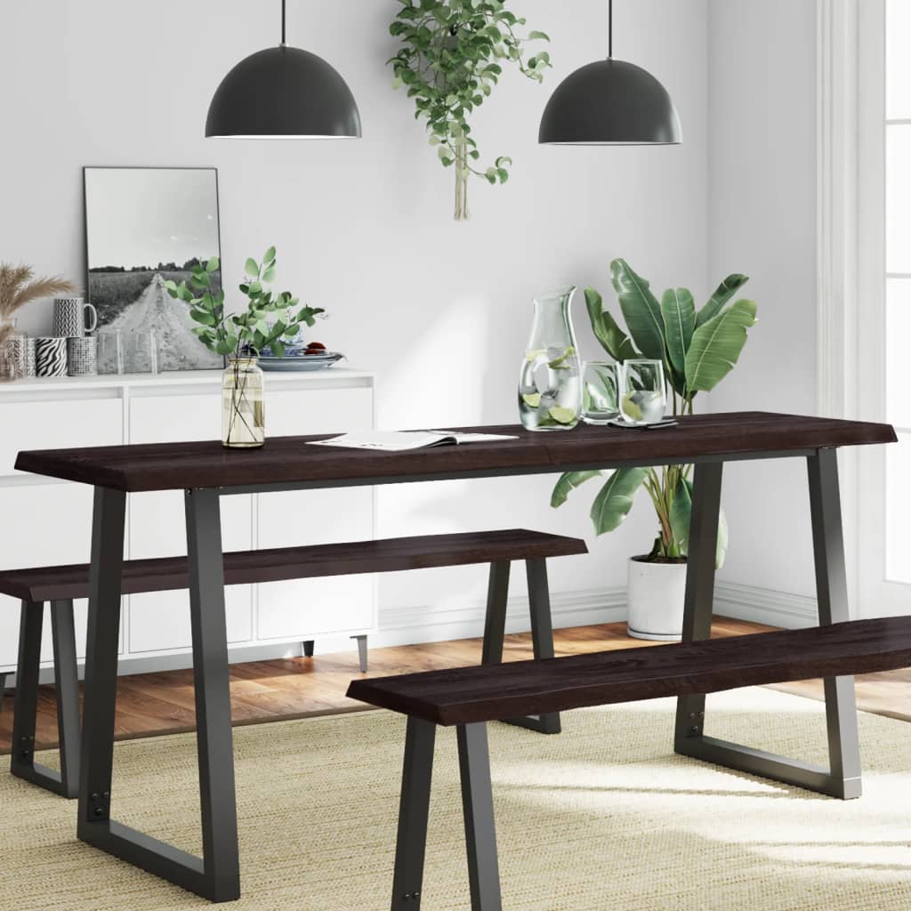 Bordplate mørkegrå 180x60x6 cm behandlet eik naturlig kant
