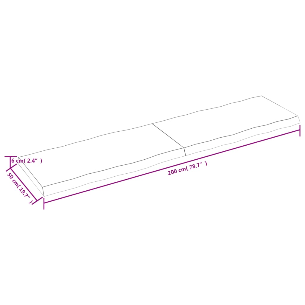 Bordplate mørkebrun 200x50x(2-6)cm behandlet heltre naturlig