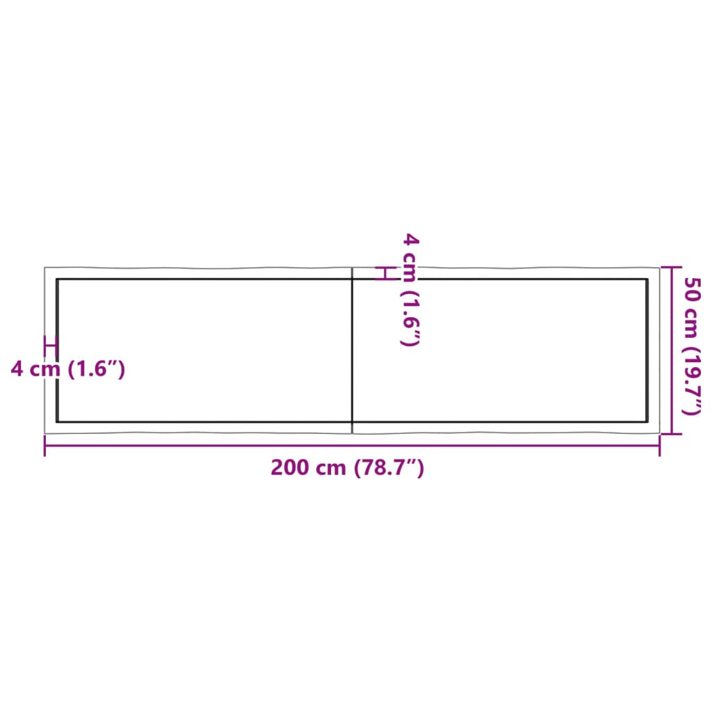 Bordplate mørkebrun 200x50x(2-6)cm behandlet heltre naturlig