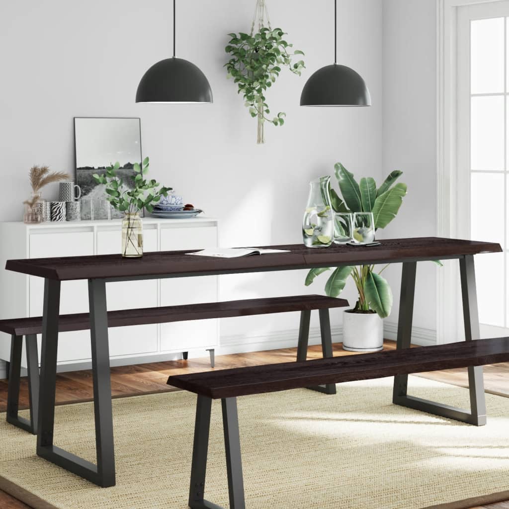 Bordplate mørkegrå 220x50x6 cm behandlet eik naturlig kant
