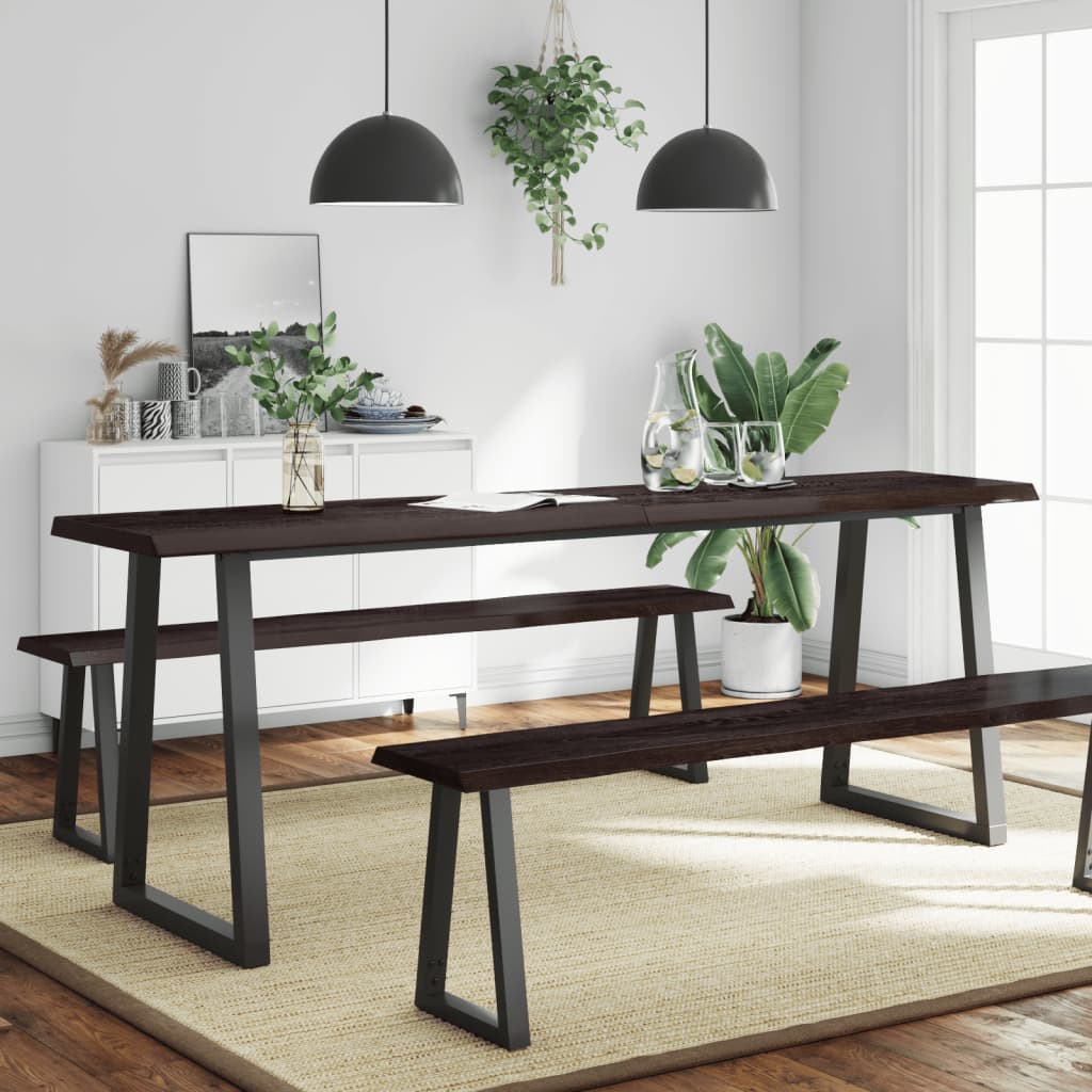 Bordplate mørkegrå 220x60x6 cm behandlet eik naturlig kant
