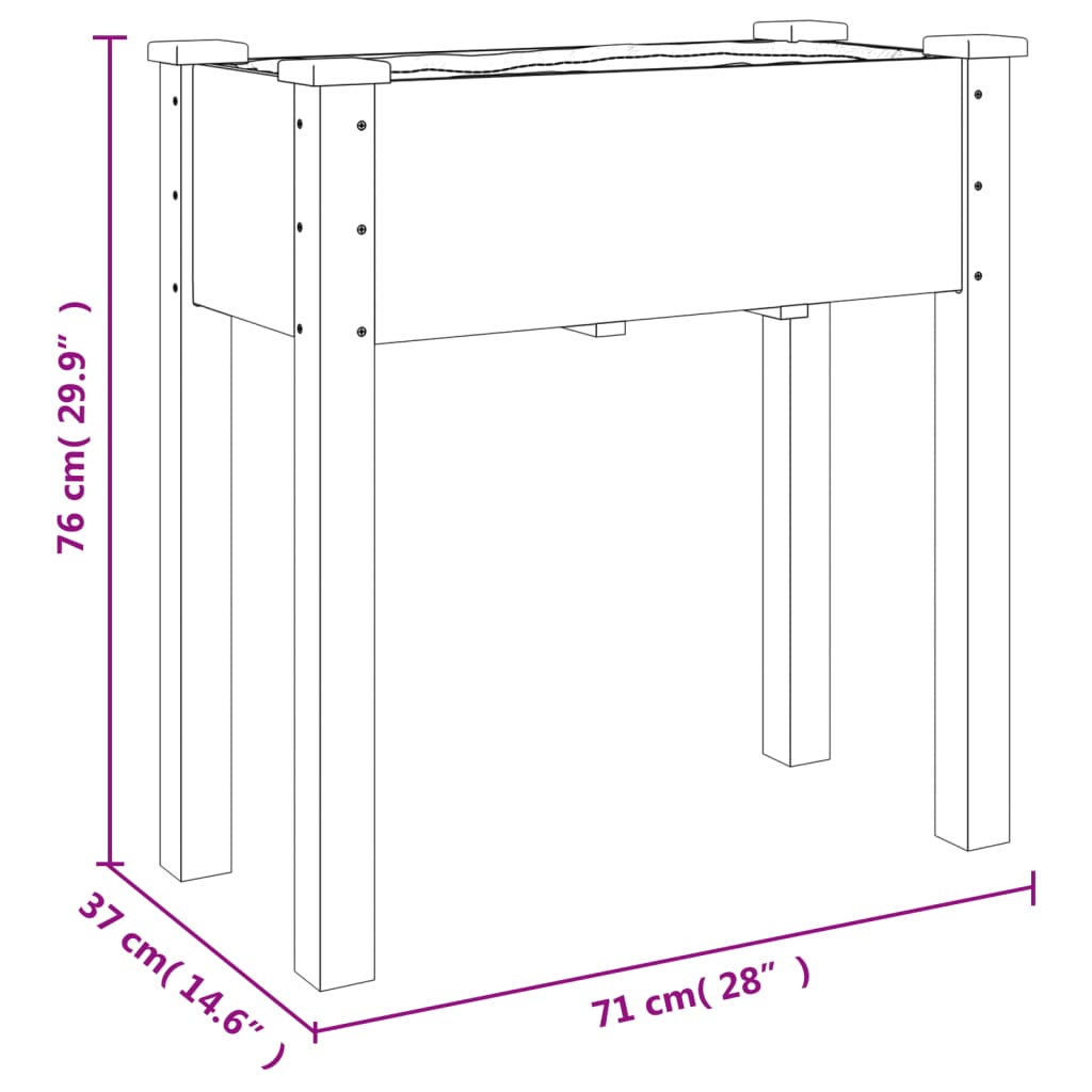Plantekasse med foring 71x37x76 cm heltre gran