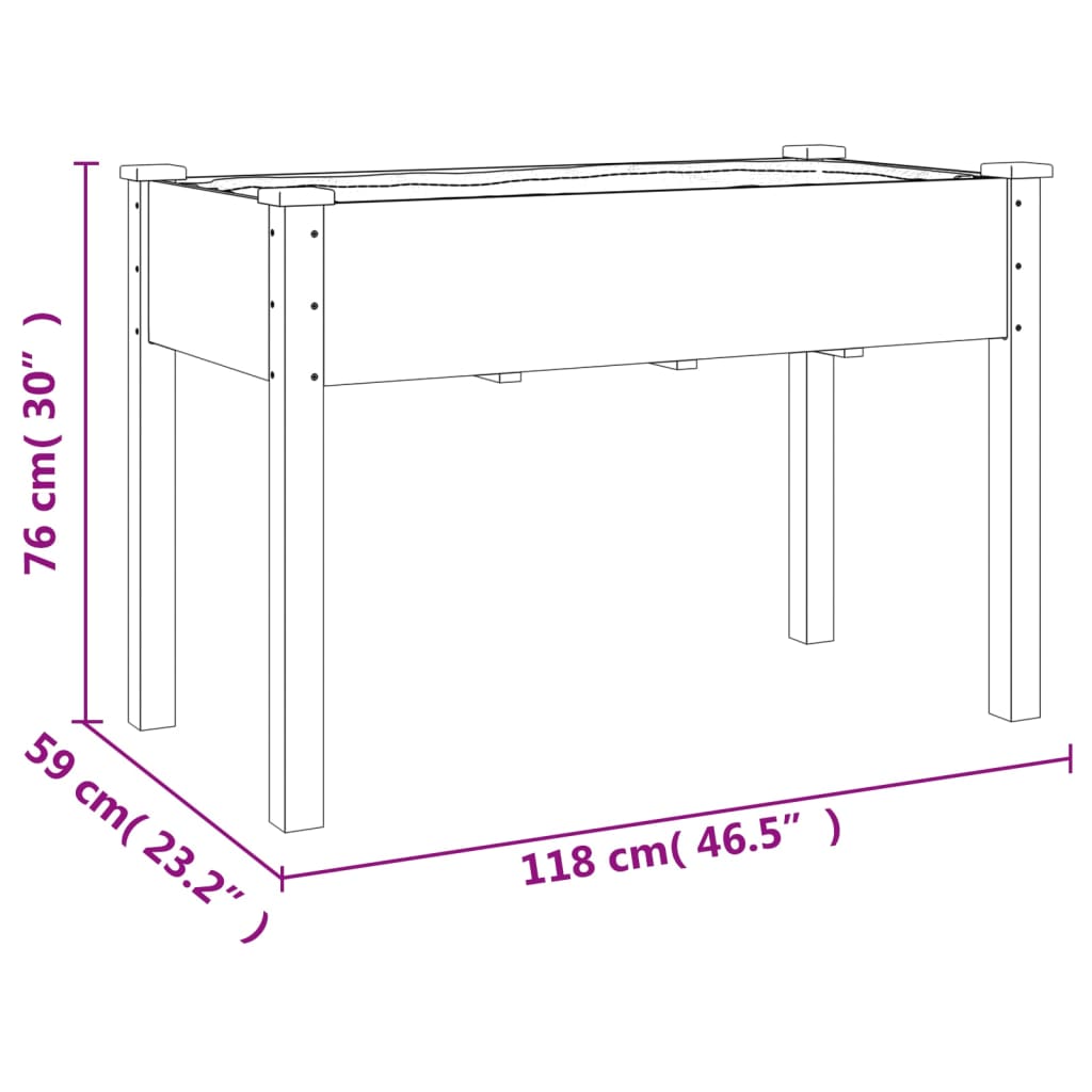 Plantekasse med foring brun 118x59x76 cm heltre gran
