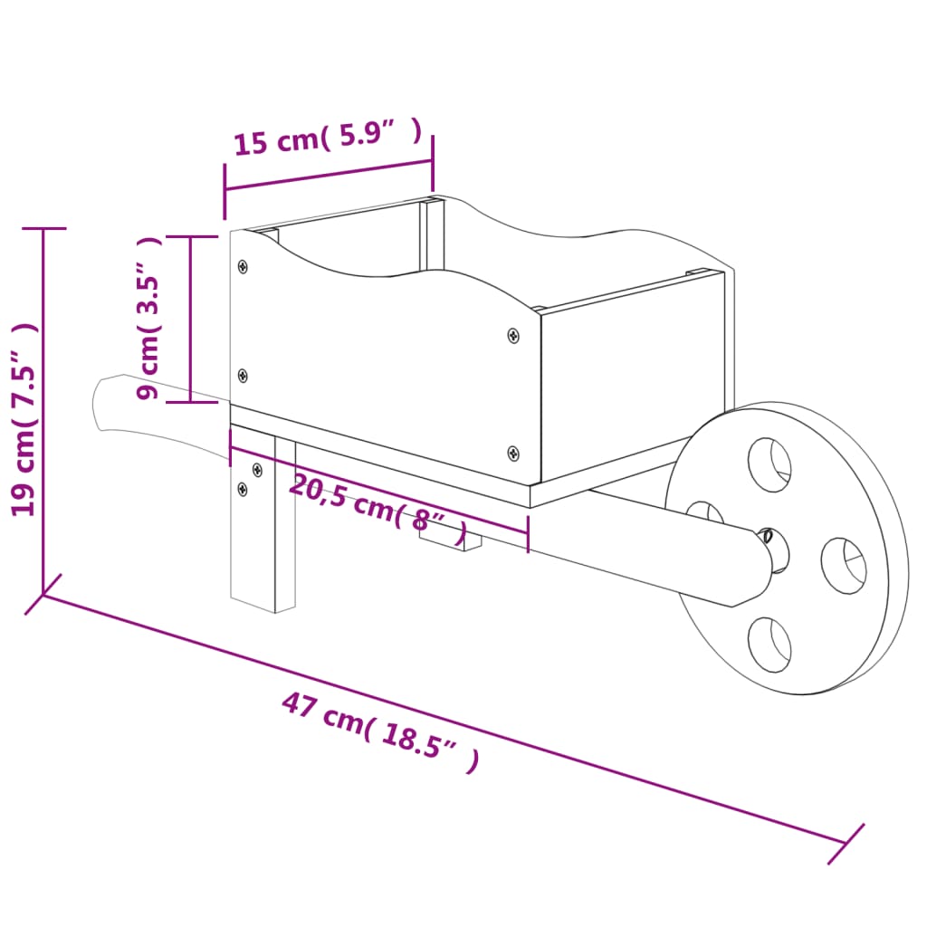 Plantekasser trillebår 2 stk 47x15x19 cm heltre gran