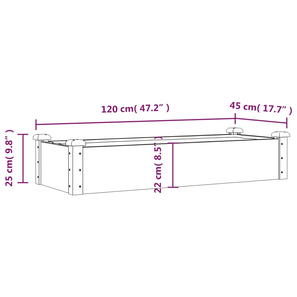 Høybed med foring brun 120x45x25 cm heltre gran