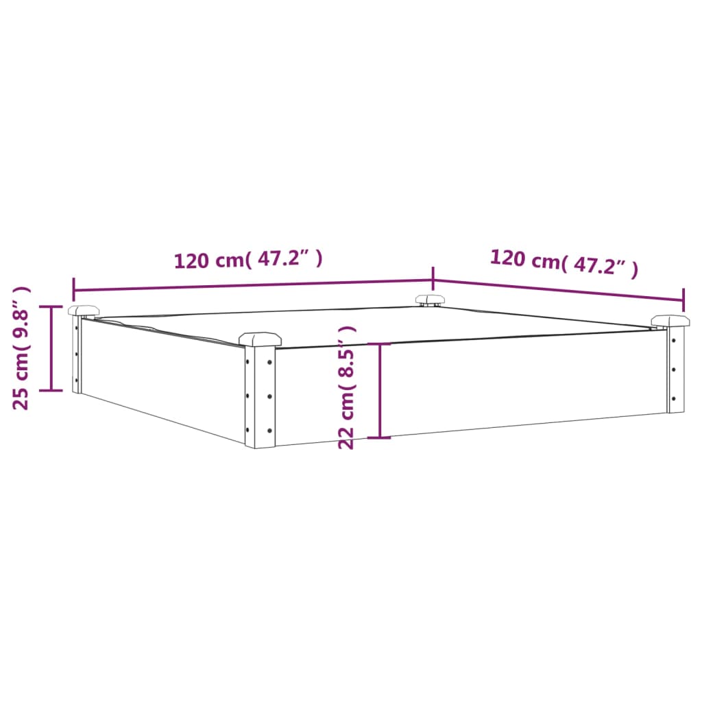 Høybed med foring brun 120x120x25 cm heltre gran