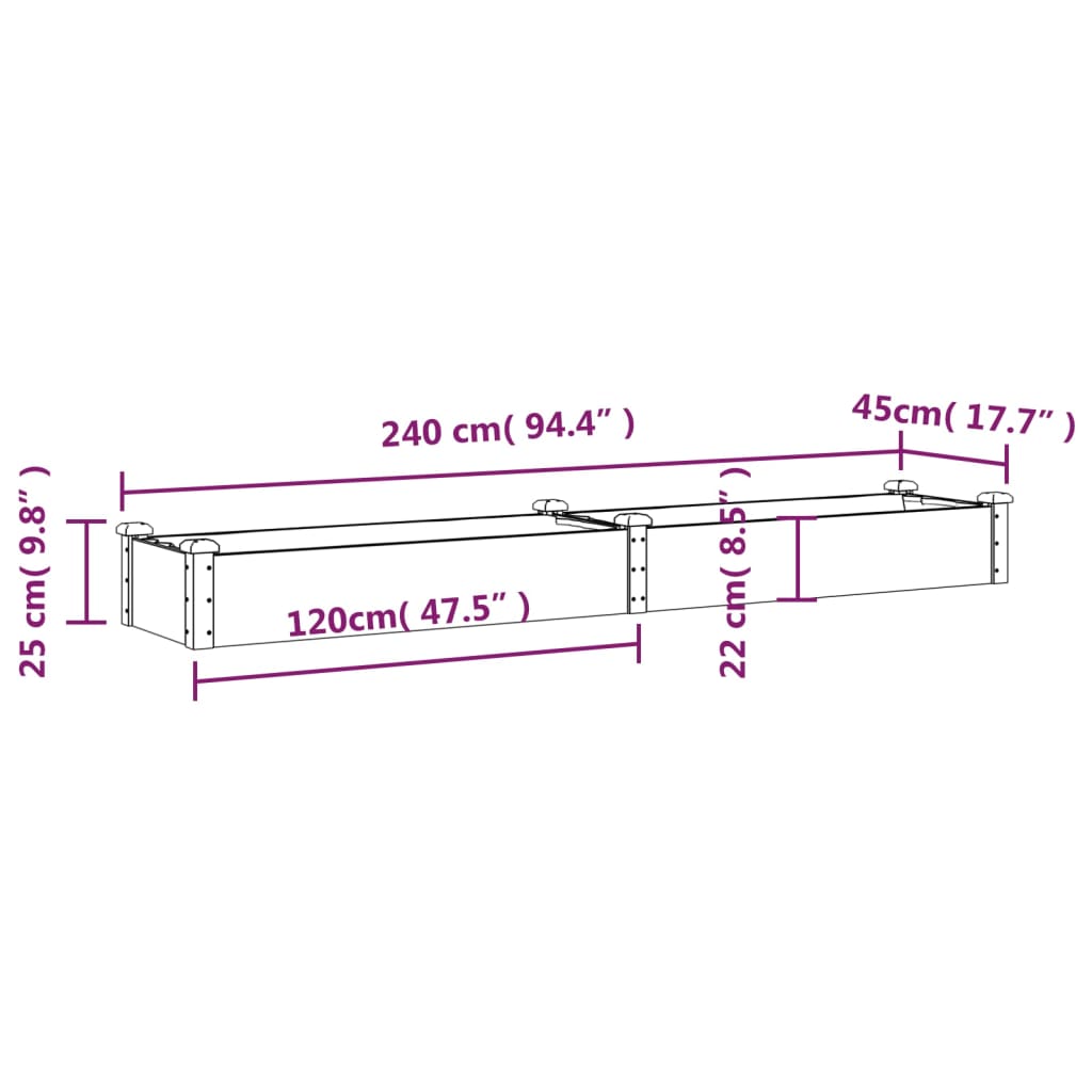 Høybed med foring 240x45x25 cm heltre gran