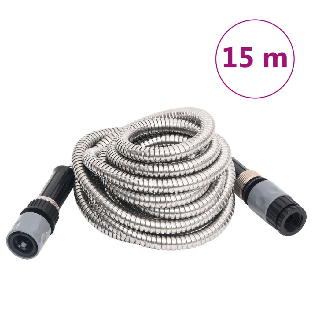 Hageslange med sprøytedyse sølv 0,6" 15 m rustfritt stål