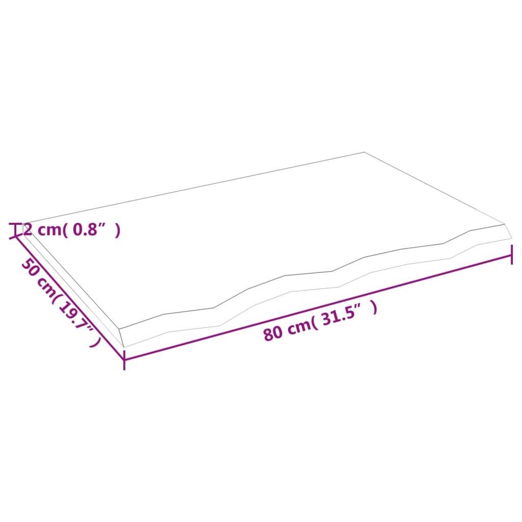 Bordplate 80x50x2 cm ubehandlet heltre eik