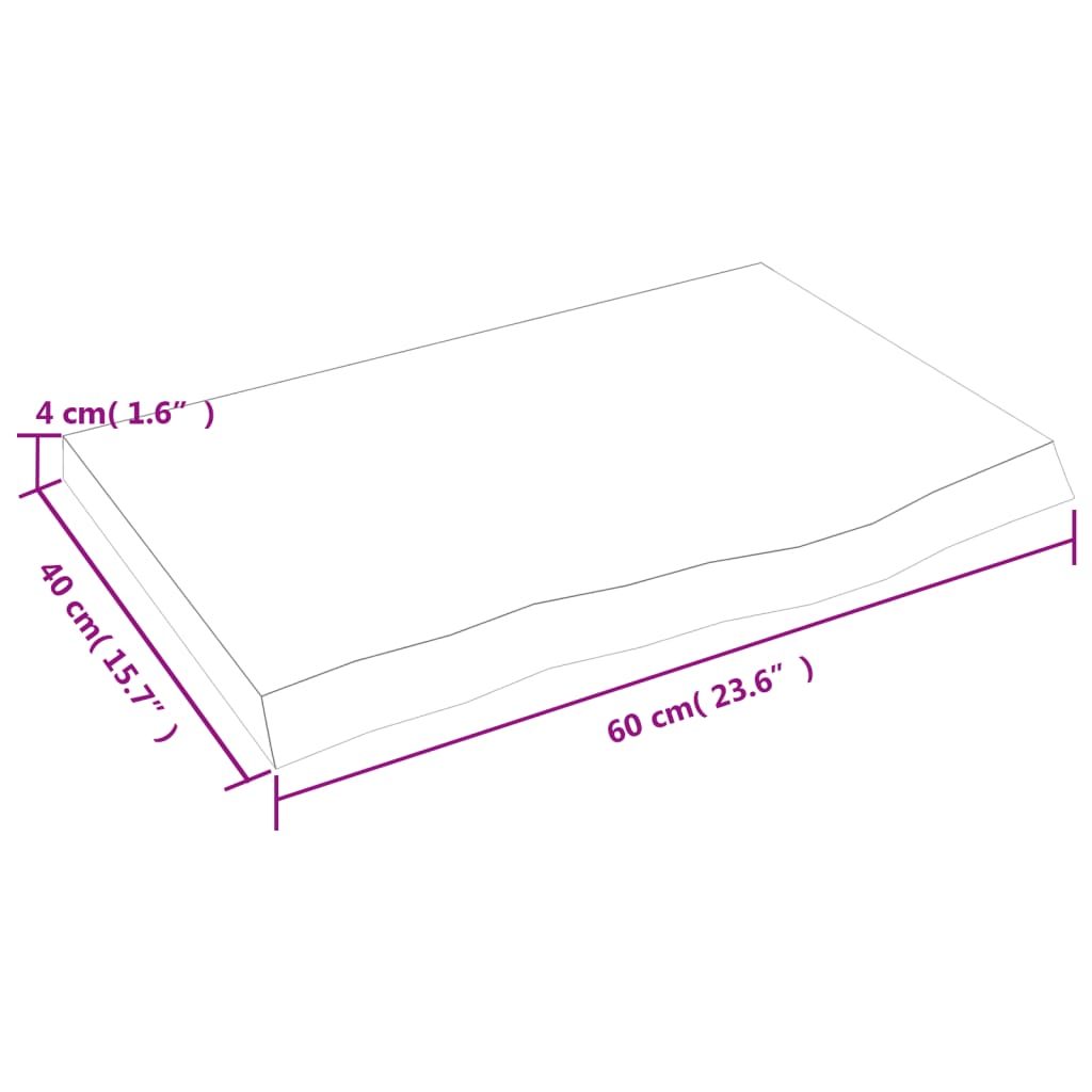 Bordplate lysebrun 60x40x(2-4) cm behandlet heltre eik