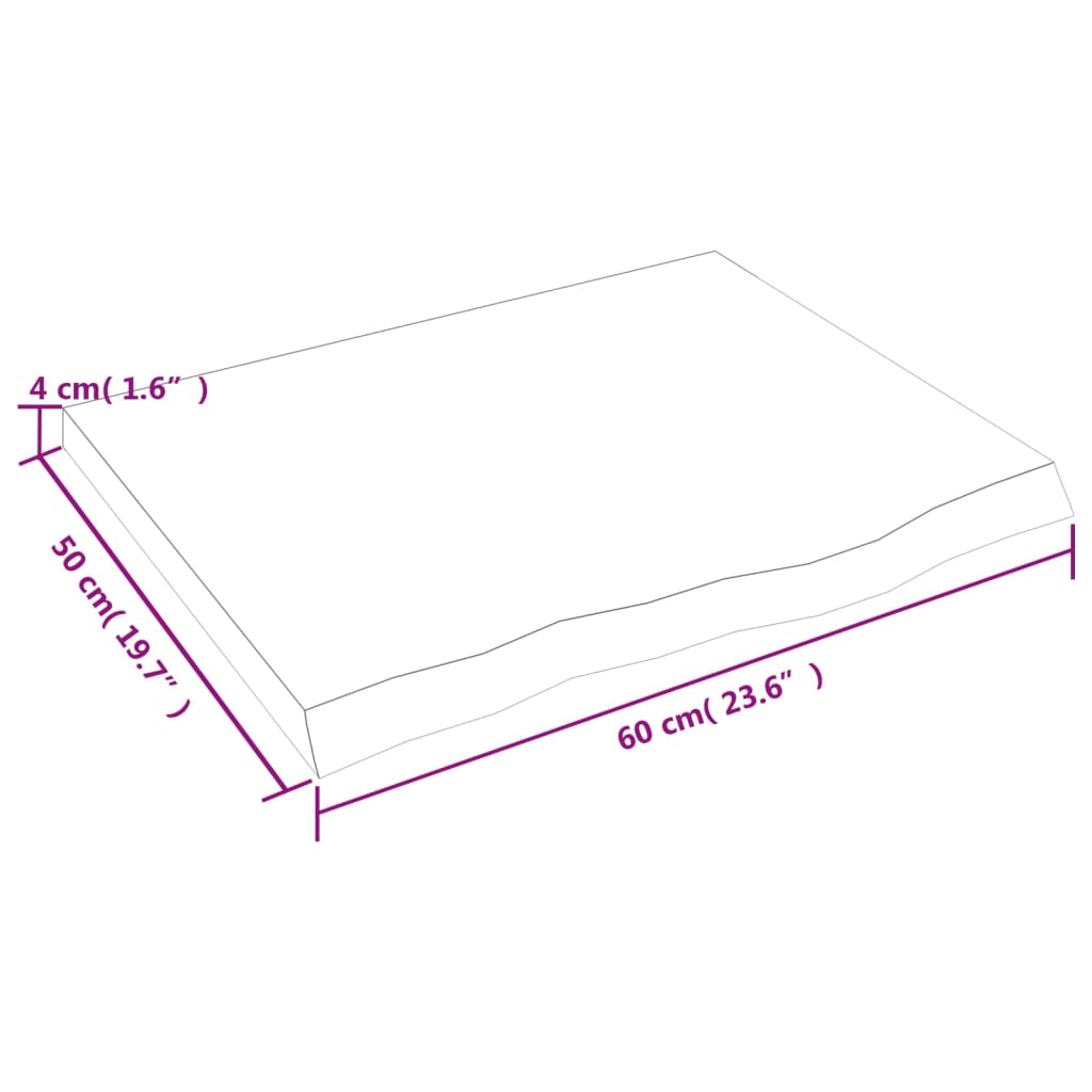 Bordplate lysebrun 60x50x(2-4) cm behandlet heltre eik