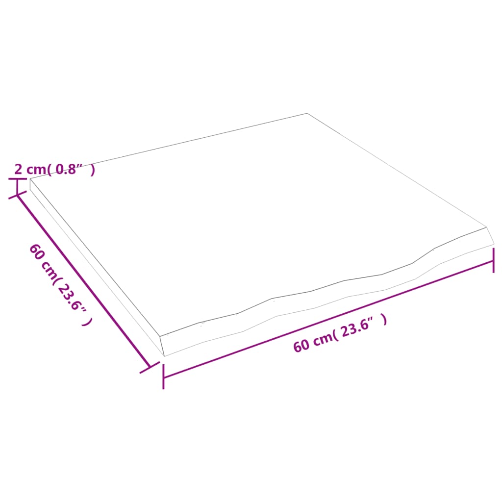 Bordplate lysebrun 60x60x2 cm behandlet heltre eik